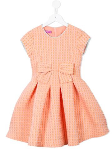 Valmax Kids - Bow Detail Cube Print Dress - Kids - Cotton/acrylic/polyamide/polyester - 5 Yrs, Yellow/orange