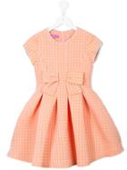 Valmax Kids - Bow Detail Cube Print Dress - Kids - Cotton/acrylic/polyamide/polyester - 5 Yrs, Yellow/orange