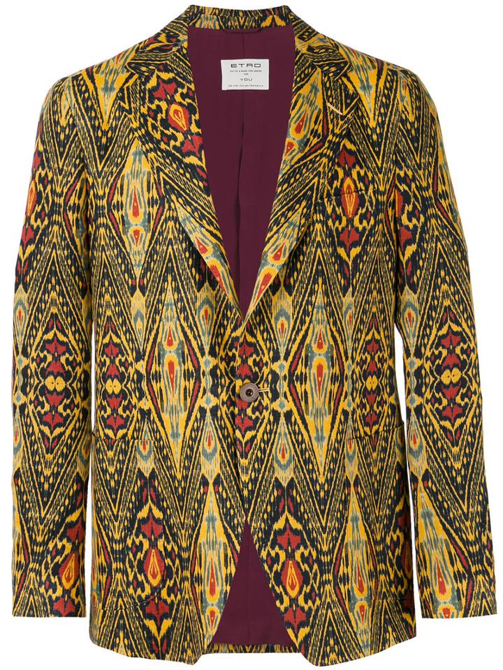 Etro - Ethnic Print Blazer - Men - Silk/linen/flax/polyamide/acetate - 50, Yellow/orange, Silk/linen/flax/polyamide/acetate