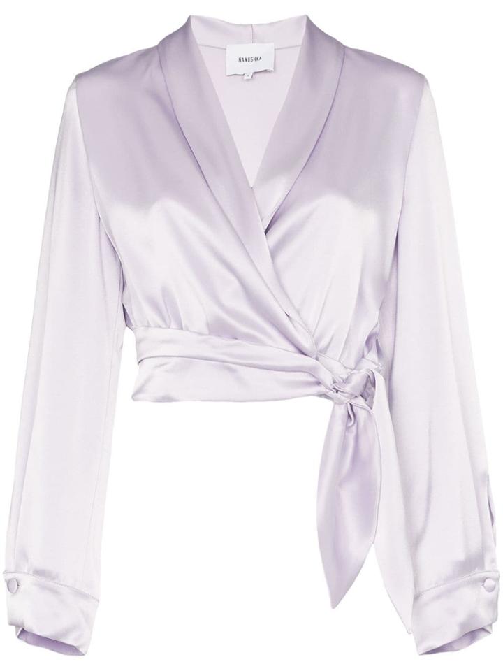 Nanushka Salome Tie Waist Cropped Wrap Shirt - Purple