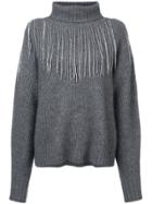 Sally Lapointe Rhinestrone Fringe Turtleneck Sweater - Grey