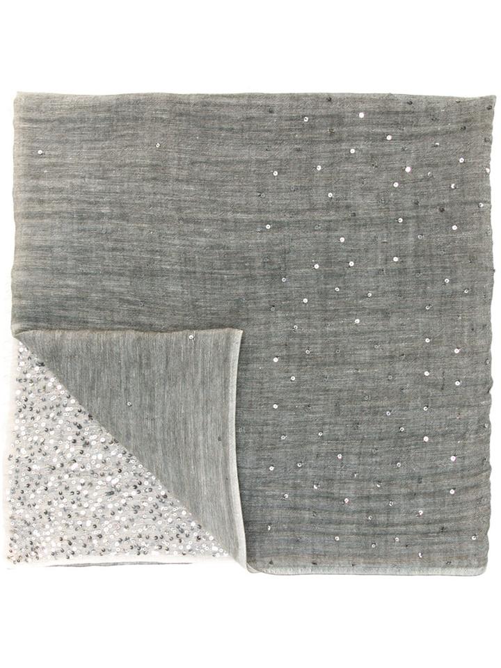 Hemisphere Sequins Trim Scarf, Women's, Grey, Wool/linen/flax
