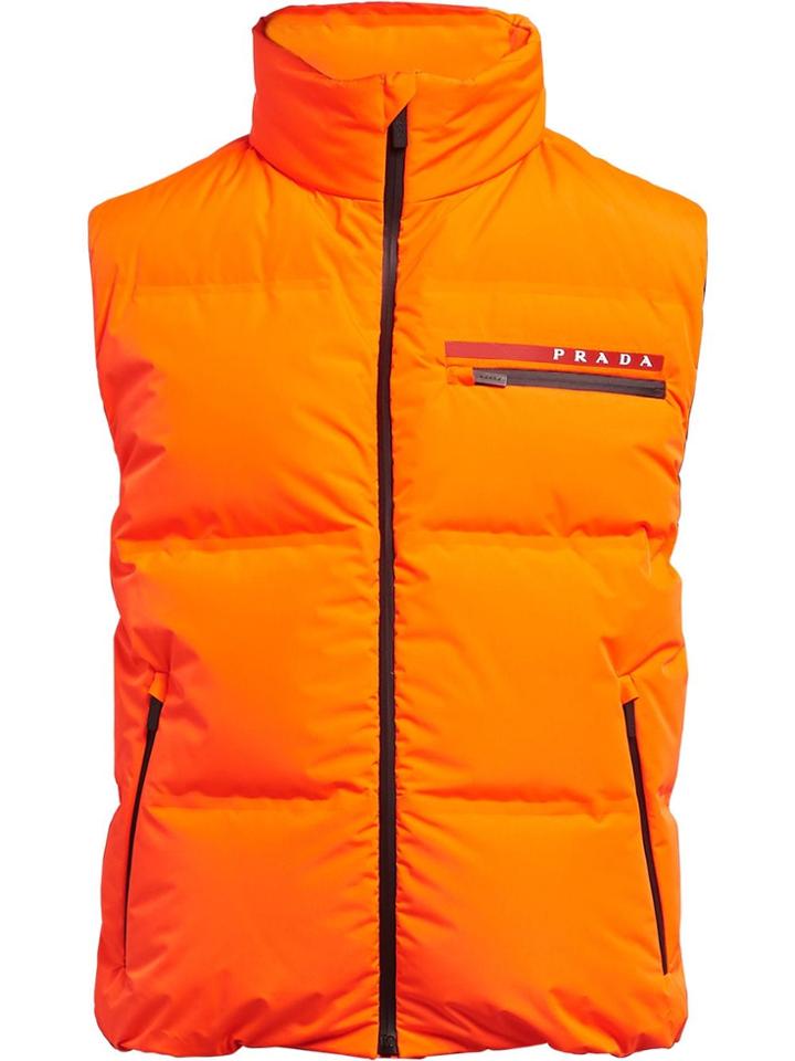 Prada Logo Patch Puffer Gilet - Orange