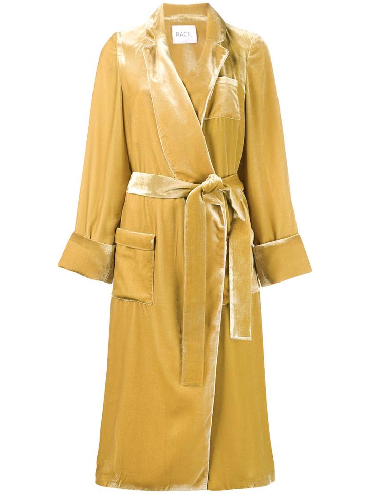 Racil - Belted Coat - Women - Silk/viscose - 36, Yellow/orange, Silk/viscose