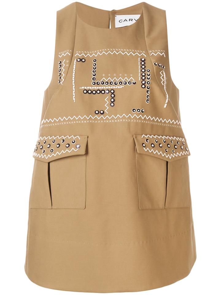 Carven Printed Sleeveless Swing Top - Nude & Neutrals