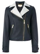 Michael Michael Kors Zipped Pocket Biker Jacket, Women's, Size: Small, Blue, Leather/polyester/spandex/elastane