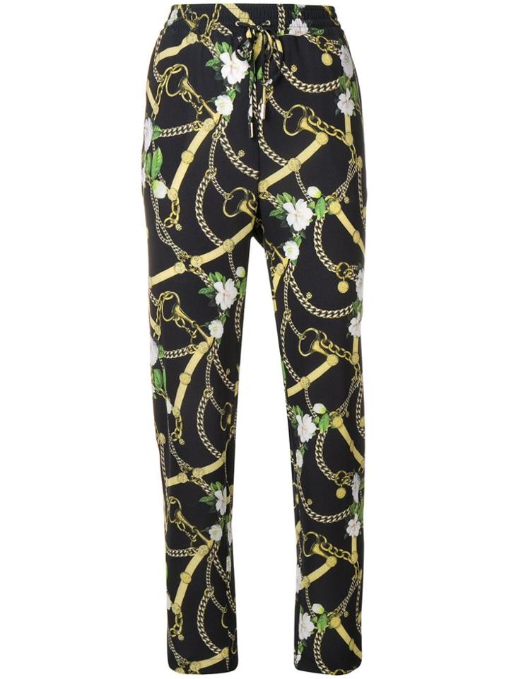Liu Jo Baroque And Floral Print Trousers - Black