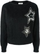 Saint Laurent Star Embroidered Textured Sweater, Women's, Size: Xs, Black, Nylon/polyamide/polyester/metal