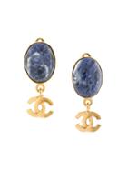 Chanel Pre-owned 1995 Stone Logo Earrings - Gold