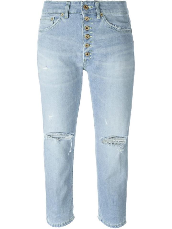 Dondup Cropped Distressed Jeans, Women's, Size: 27, Blue, Cotton/spandex/elastane/polyester