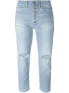 Dondup Cropped Distressed Jeans, Women's, Size: 27, Blue, Cotton/spandex/elastane/polyester