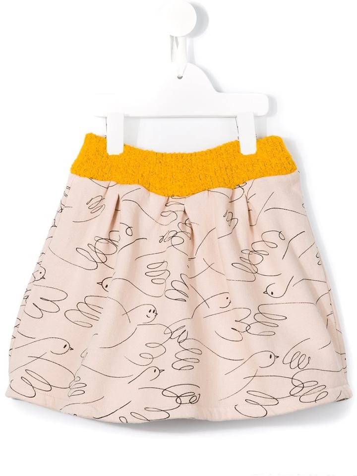 Bobo Choses Illustrated Bird Print Skirt, Girl's, Size: 7 Yrs, Pink/purple
