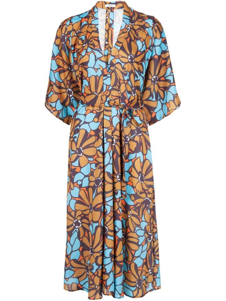 Tome Floral Print Belted Dress, Women's, Size: Small, Brown, Polyamide