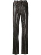 Versace Pre-owned Slim Leather Trousers - Brown