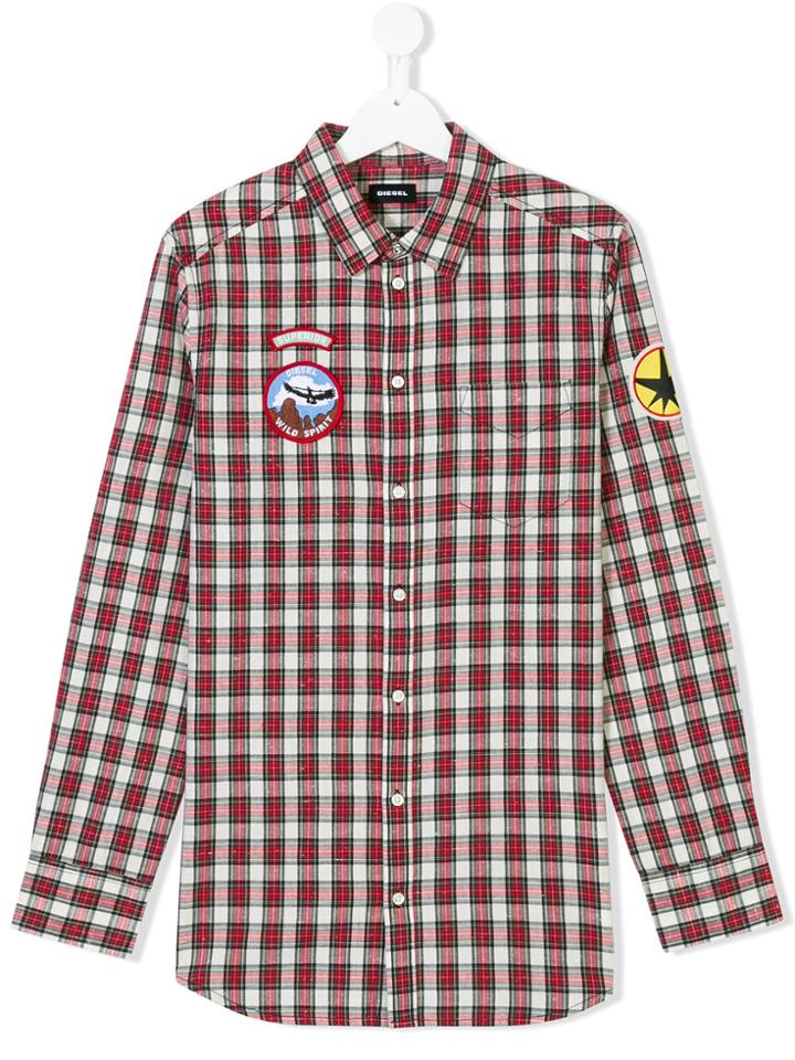 Diesel Kids Checked Patched Shirt - Nude & Neutrals