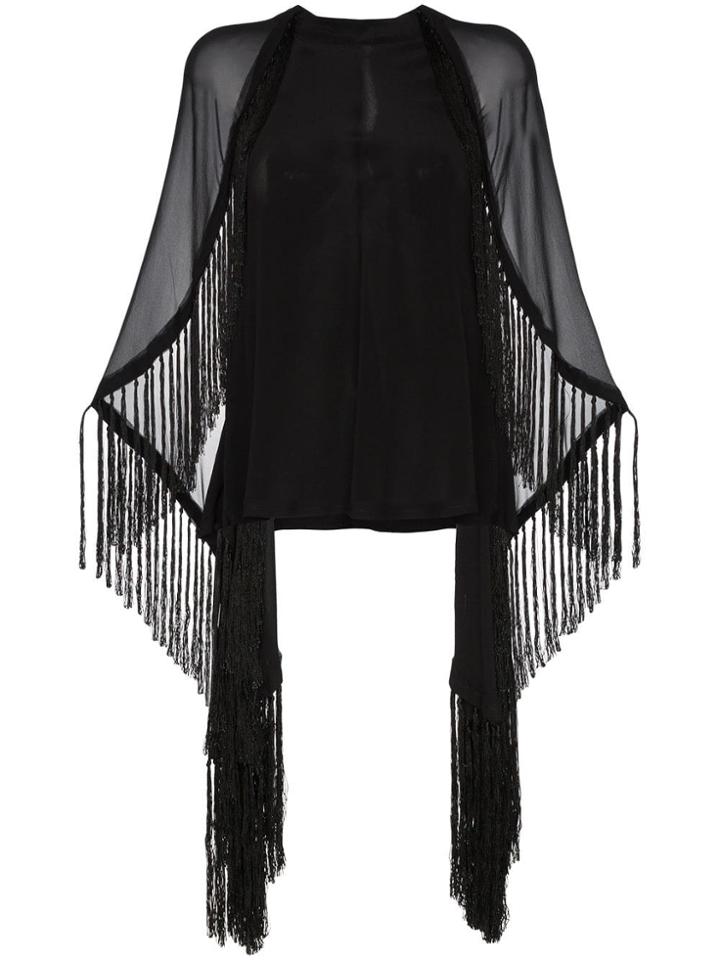 Kitx Humane Fringed Silk Cape Top - Black