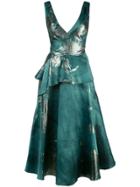 Marchesa Notte Metallic-print Flared Dress - Green