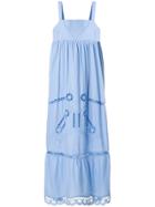 Semicouture Sleeveless Open Embroidery Maxi Dress - Blue
