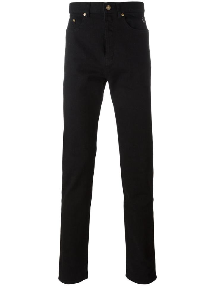 Saint Laurent Embroidered Slim Fit Jeans, Men's, Size: 36, Black, Cotton/spandex/elastane