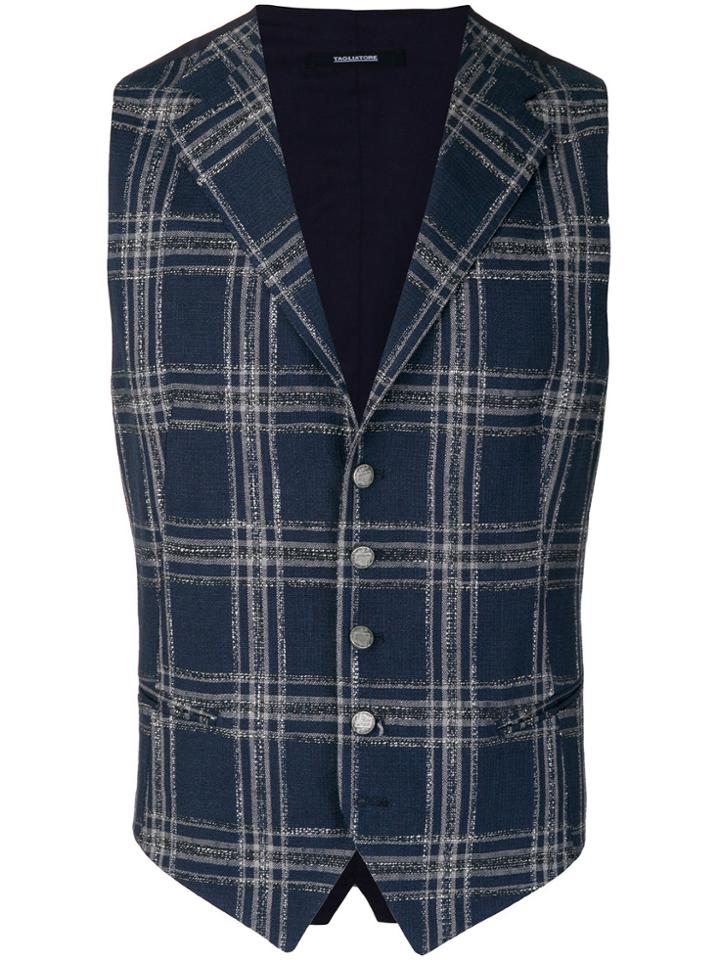 Tagliatore Checked Button Waistcoat - Blue