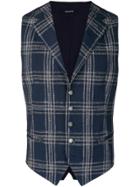 Tagliatore Checked Button Waistcoat - Blue