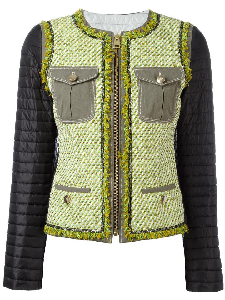 Fay Padded Sleeve Tweed Jacket, Women's, Size: Medium, Black, Cotton/polyamide/polyester/polyurethane