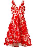Marchesa Notte - Floral Appliqué Flared Dress - Women - Nylon/polyester - 6, Red, Nylon/polyester