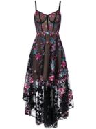 Marchesa Notte Floral Embroidered High-low Dress - Black