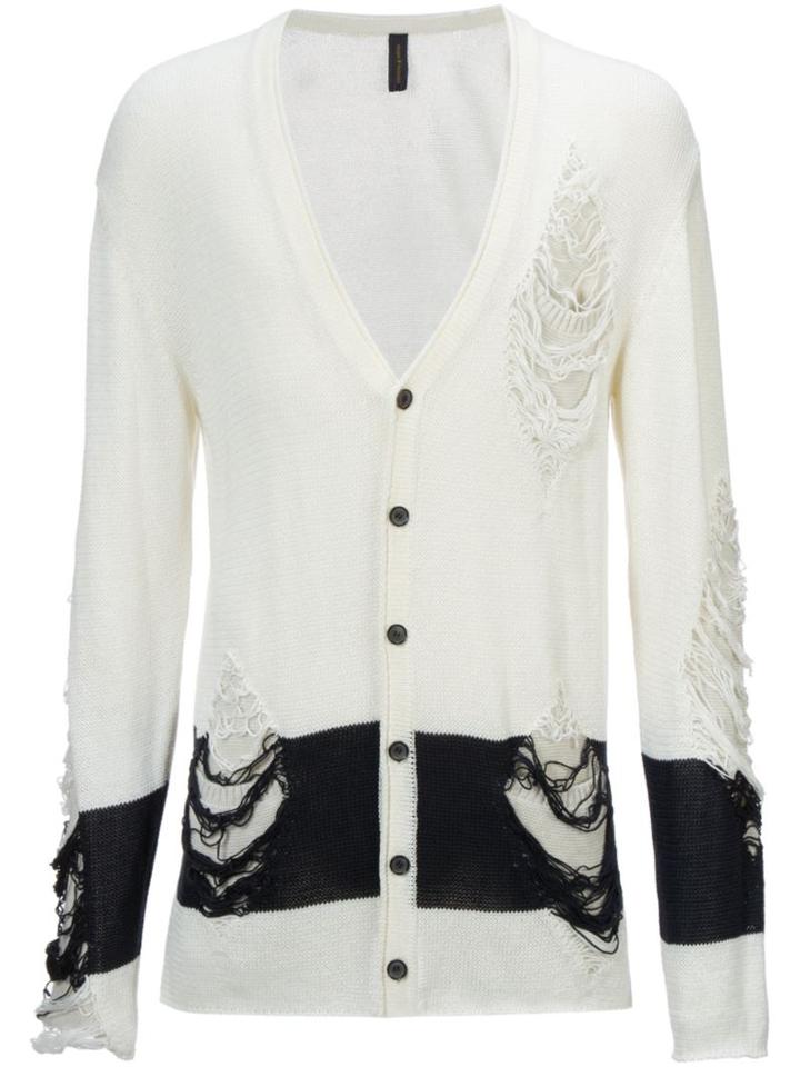 Miharayasuhiro Distressed Cardigan, Men's, Size: 46, White, Cotton/acrylic