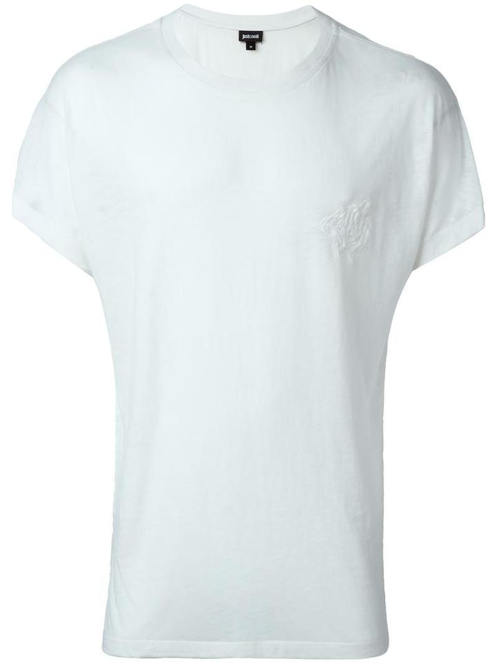 Just Cavalli Tiger Embroidery T-shirt, Men's, Size: Medium, White, Cotton/polyester