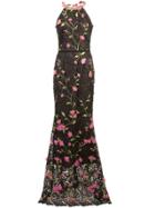 Marchesa Notte Lace Fitted Long Dress - Black