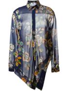 Msgm Asymmetric Floral Print Shirt, Women's, Size: 44, Blue, Silk