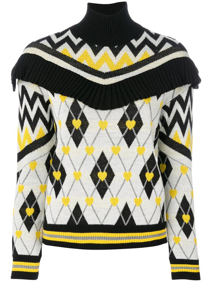 Msgm Ruffle Argyle Jumper - White