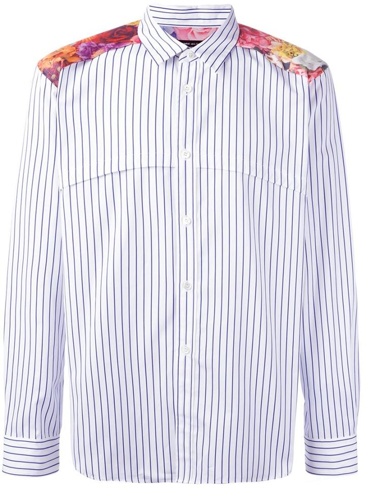 Comme Des Garçons Homme Plus Floral Yoke Striped Shirt, Men's, Size: Small, White, Cotton/polyester