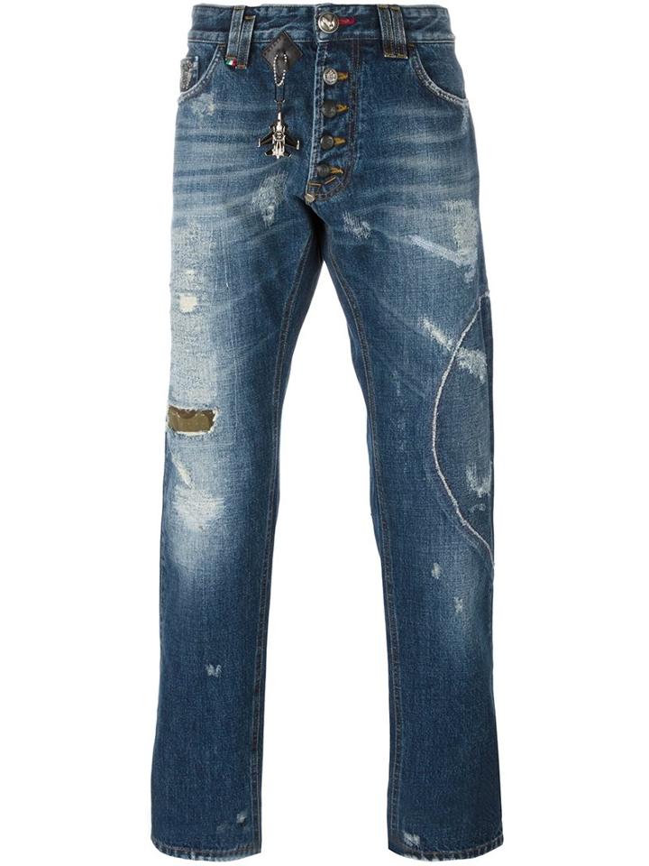 Philipp Plein Straight-leg Jeans, Men's, Size: 33, Blue, Cotton/polyester