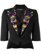 Dolce & Gabbana Rhinestone Lapel Blazer, Women's, Size: 40, Black, Silk/spandex/elastane/virgin Wool/brass