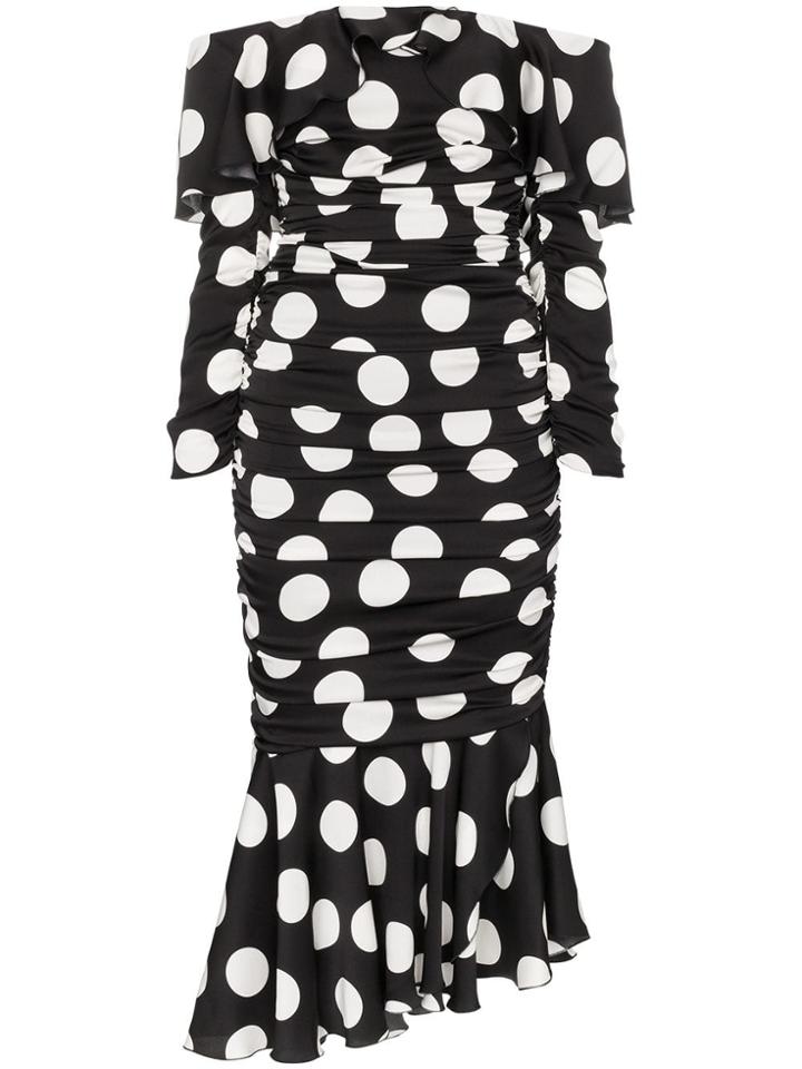 Dolce & Gabbana Off-the-shoulder Polka Dot Silk Blend Dress - Black