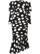Dolce & Gabbana Off-the-shoulder Polka Dot Silk Blend Dress - Black