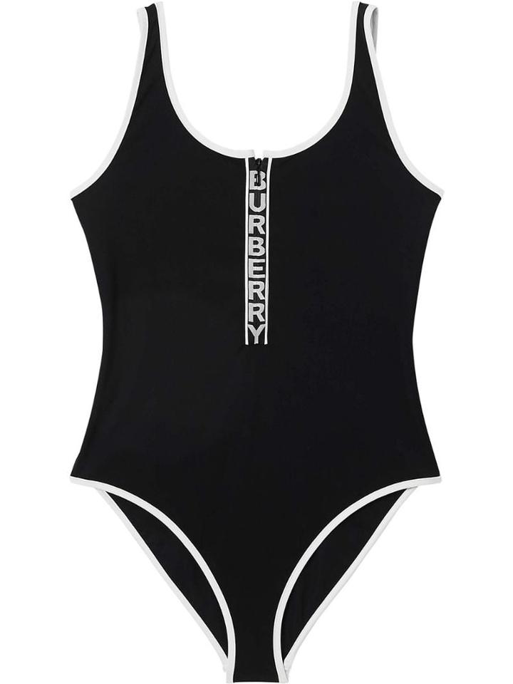 Burberry Logo Detail Zip-front Swimsuit - Black