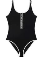 Burberry Logo Detail Zip-front Swimsuit - Black