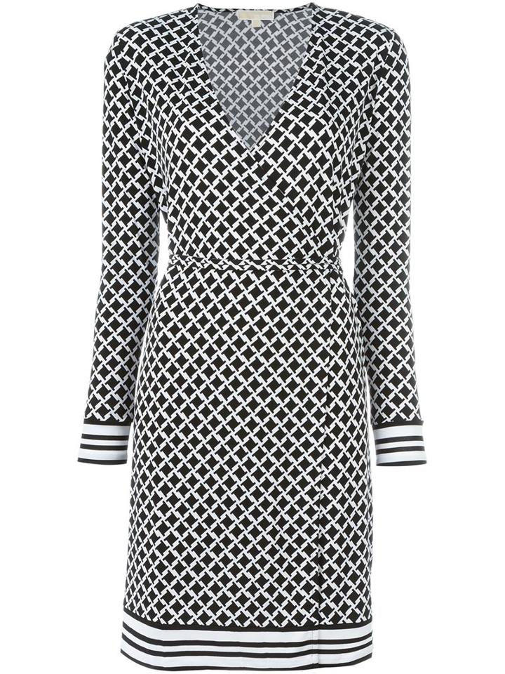 Michael Michael Kors Geometric Print Wrap Dress, Women's, Size: Medium, Black, Polyester/spandex/elastane