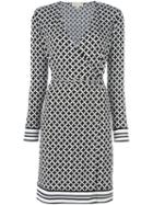Michael Michael Kors Geometric Print Wrap Dress, Women's, Size: Medium, Black, Polyester/spandex/elastane