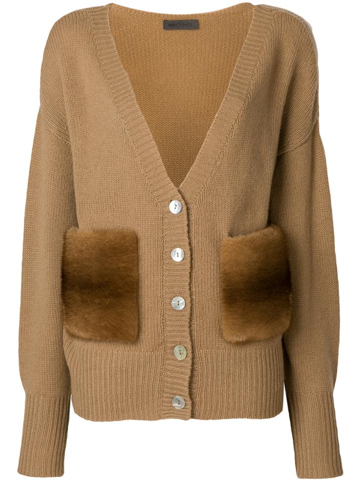 Simonetta Ravizza Fur-trim Pocket Cardigan - Nude & Neutrals