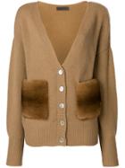 Simonetta Ravizza Fur-trim Pocket Cardigan - Nude & Neutrals