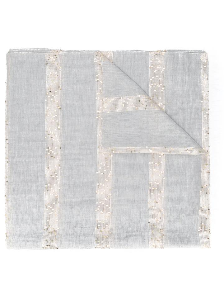 Eleventy - Sequin Stripe Scarf - Women - Polyamide/polyester/modal/viscose - One Size, Grey, Polyamide/polyester/modal/viscose