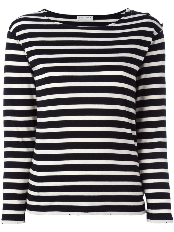 Saint Laurent Horizontal Stripe Top, Women's, Size: Medium, Black, Cotton