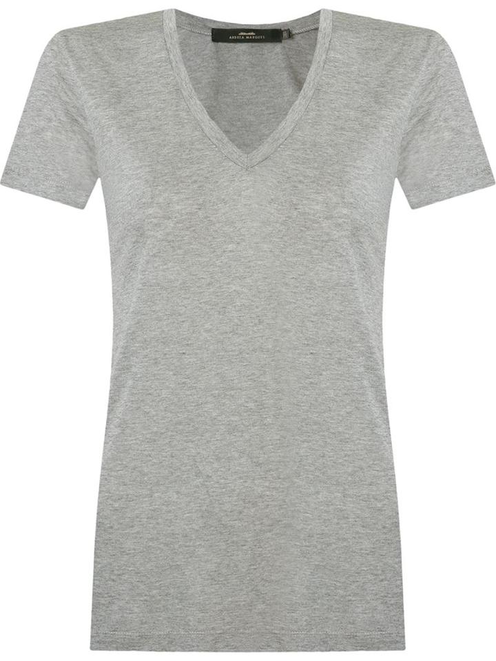 Andrea Marques - Deep V Neck T-shirt - Women - Viscose - 44, Grey, Viscose