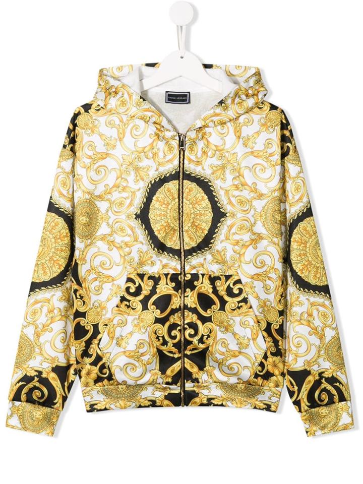 Young Versace Teen Baroque Print Zipped Hoodie - Black