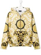 Young Versace Teen Baroque Print Zipped Hoodie - Black