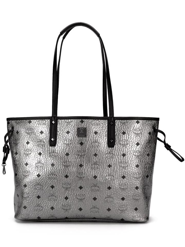 Mcm Logo Print Shoulder Bag, Women's, Grey